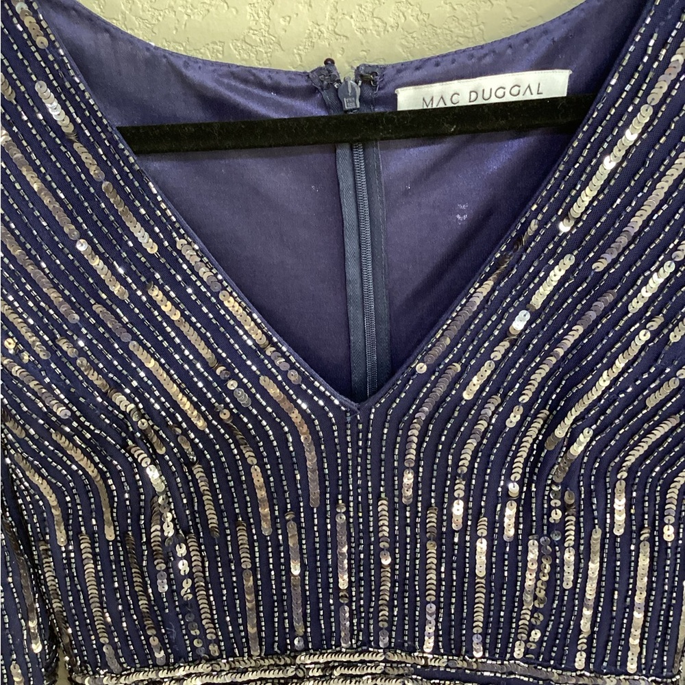 Mac Duggal Navy and Silver Sequin Long Sleeve Gown #Mother of the Groom - Picture 4 of 8